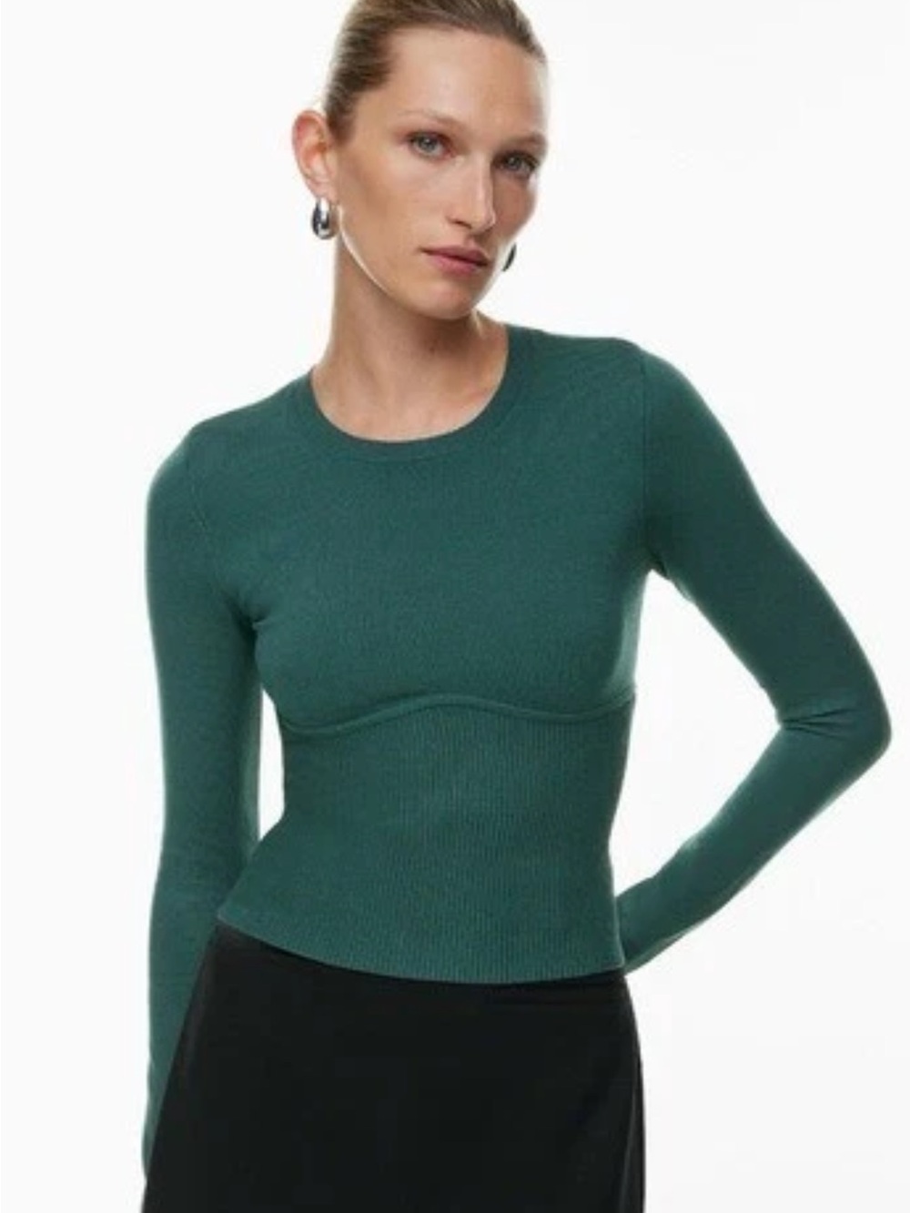 NWT Babaton Size M Aritzia Sculpt Knit Empire Longsleeve Green Thick Rib Knit